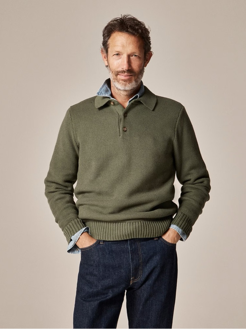 J. CREW Cotton racking-stitch sweater-polo in Cool Cypress Size XL $138 CO495